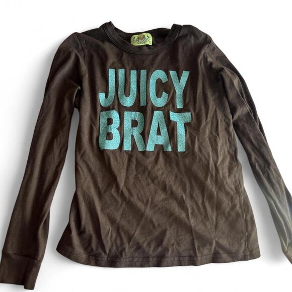RARE Vintage Juicy Couture "Juicy Brat" Long Sleeve Top with Glitter Text - Picture 3 of 4